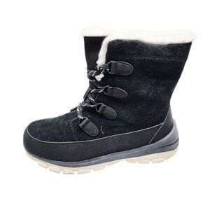 Womens Size 11 Black Winter Snow Boots With Faux Fur Lining Lace-Up Closure